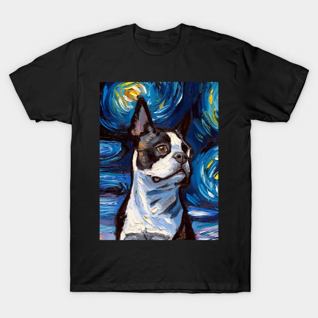 Boston Terrier Night (Portrait) T-Shirt by sagittariusgallery